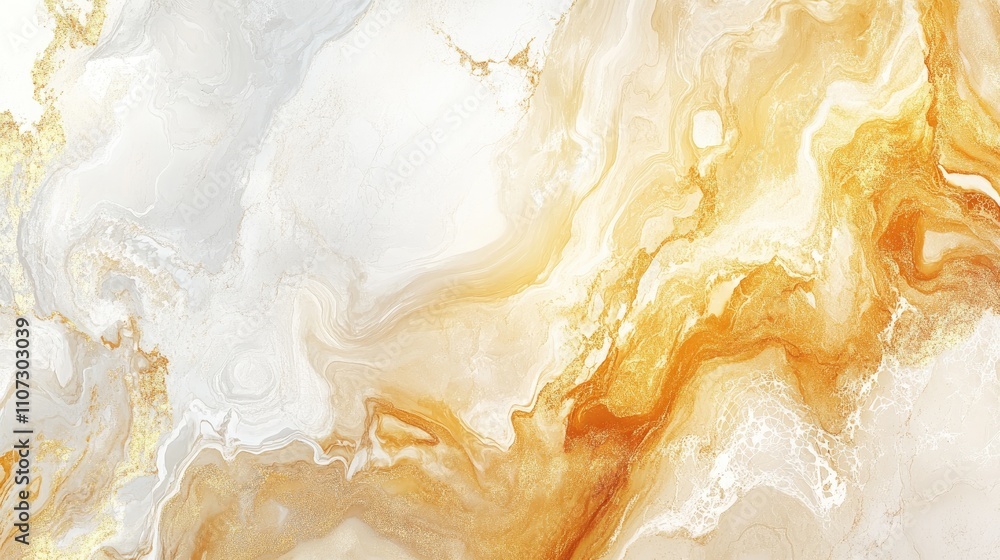 Poster abstract gold and white marble texture with flowing patterns.