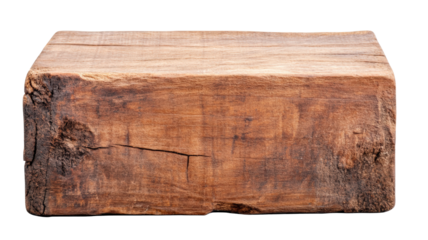 Rustic wooden block on white or transparent background, PNG