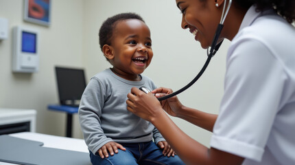 Cheerful Black Toddler Enjoys Pediatric Check-Up With Friendly Doctor