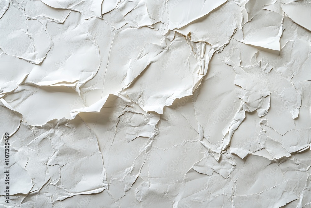 Poster crumbled white paper creating a textured surface in natural light showcasing intricate patterns and 