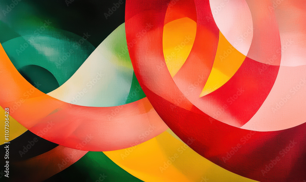 Poster exploring vibrant abstract art: dynamic shapes and lively colors creating a mesmerizing visual symph