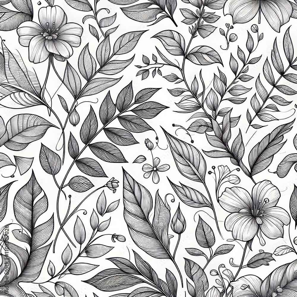 Poster botanical line art pattern a repeating pattern featuring leaves