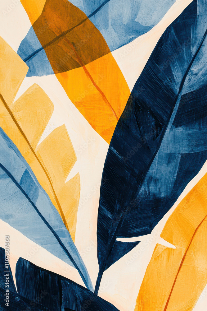 Poster vibrant abstract leaf composition: a colorful exploration of botanical shapes and patterns
