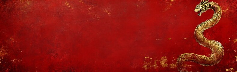 Obraz premium Red Gold Dragon Banner Asian Mythical Creature Chinese New Year Festive Background