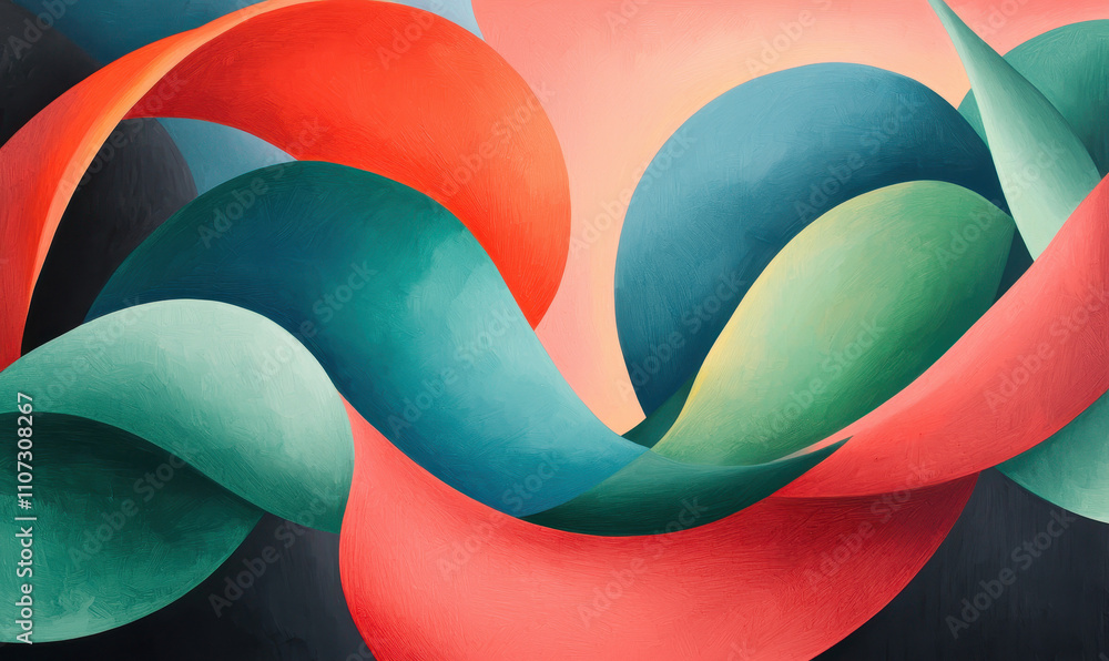Aufkleber dynamic abstract artwork featuring vibrant intertwined curves and bold color compositions