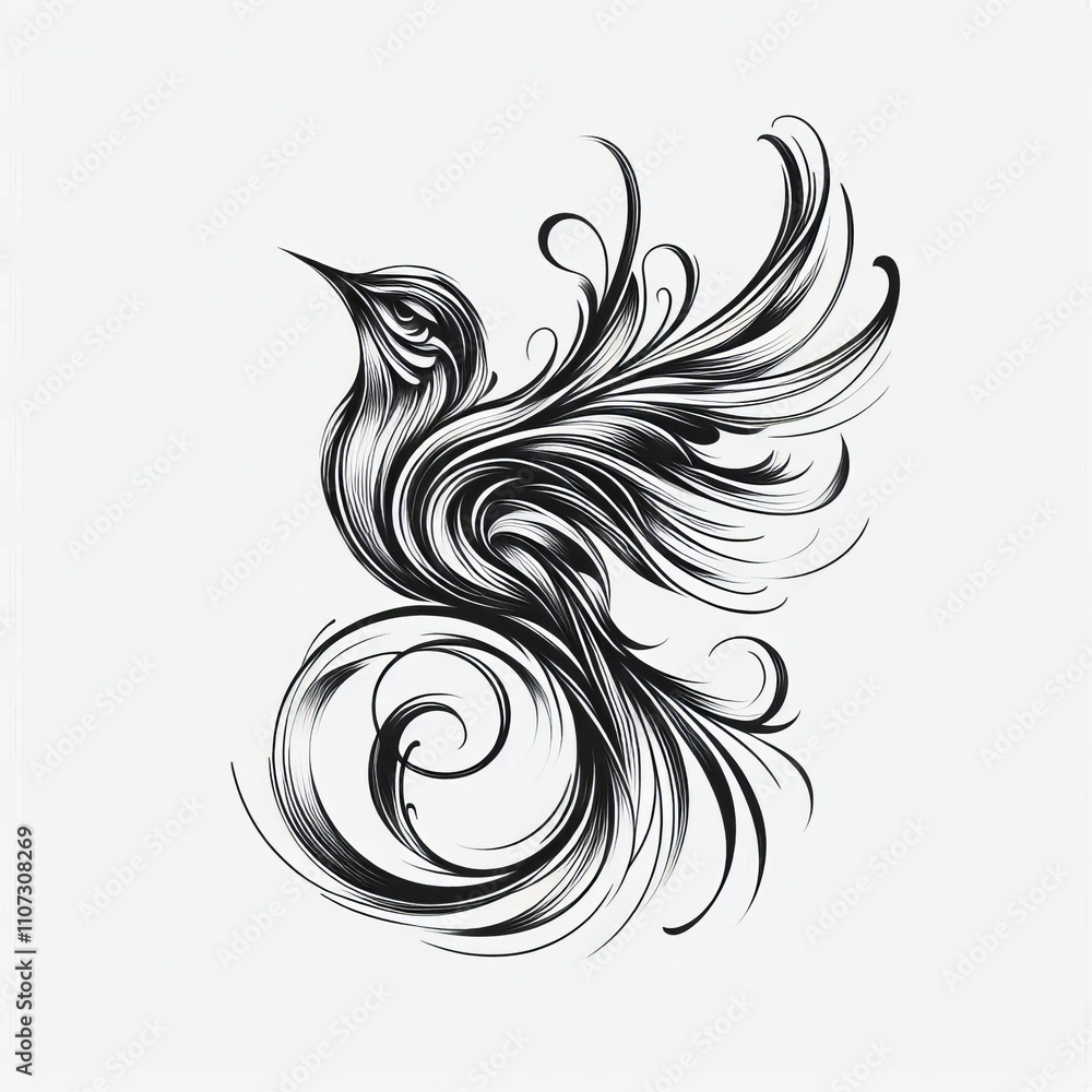 Poster calligraphic bird a bird figure created using flowing calligraph