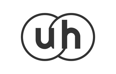 UH business company emblem with outline rounds and letters u h. Logo template of two merged circles for brand identity, logotype. Vector Infinity symbol