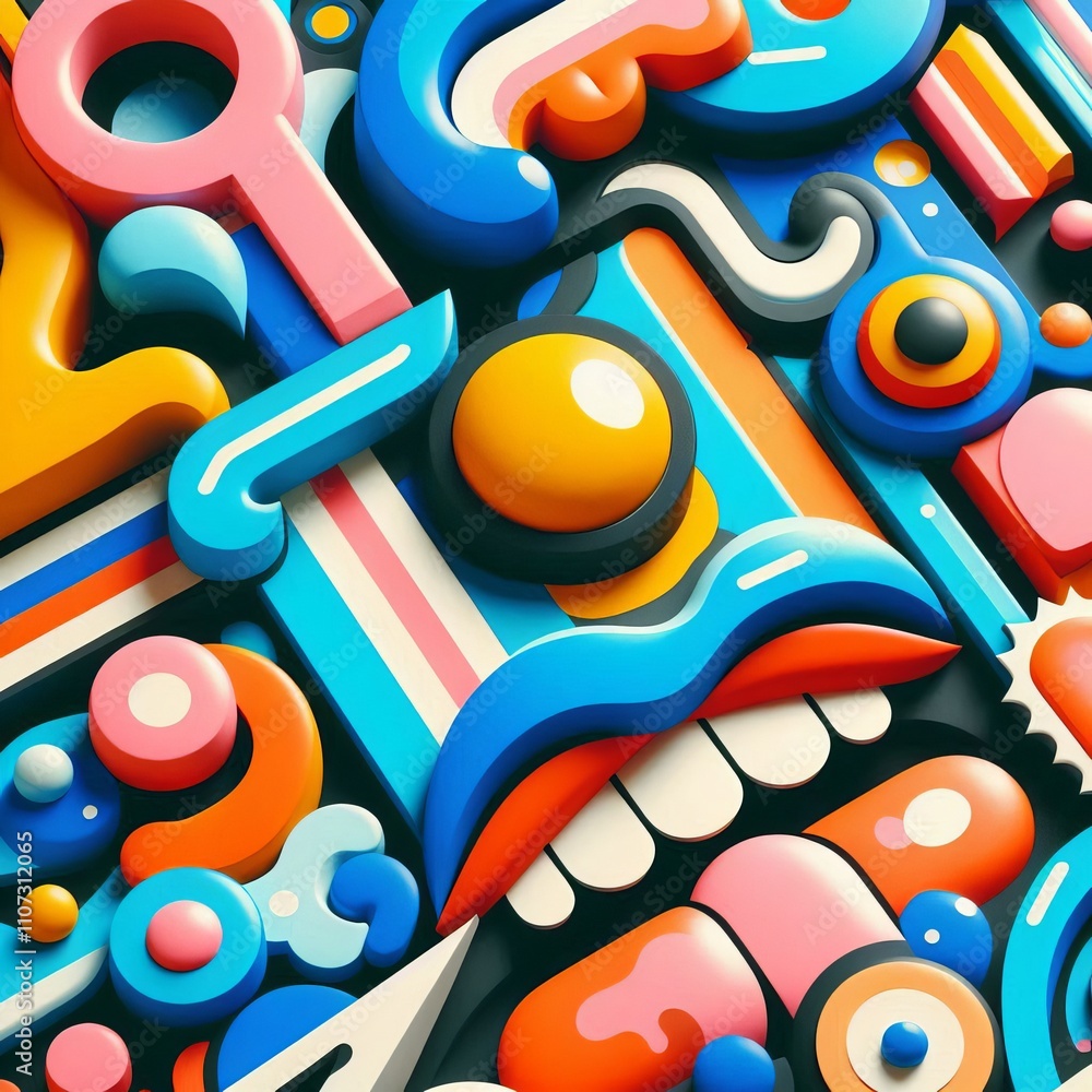 Poster close up of a colorful and playful graphic design with bold font
