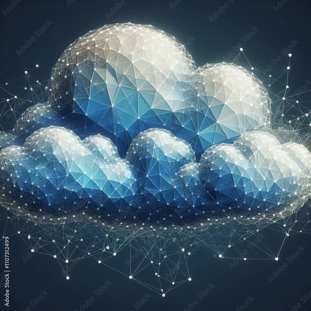 Poster cloud shapes created with geometric lines and polygonal forms bl