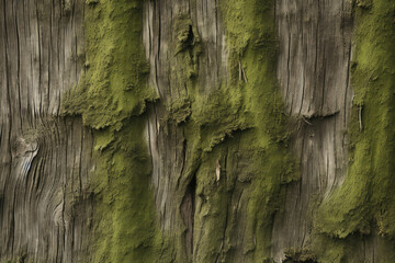 Processed collage of moss on tree bark surface texture. Background for banner, backdrop or texture
