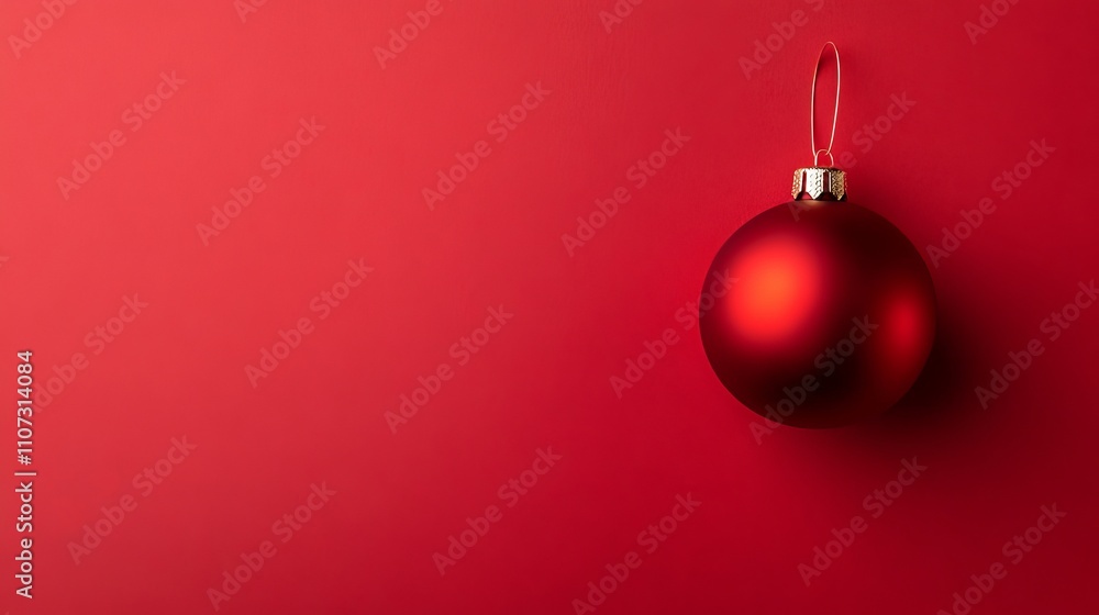 Poster a minimalist design featuring red christmas baubles on a red background with ample copy space perfec