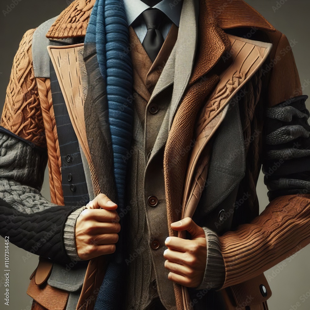 Poster combining different jackets and coats for a textured and dynamic