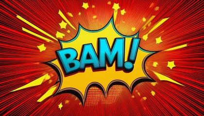 Comic Text BAM speech bubble in Pop Art style design background
