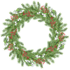 Hand drawn watercolor Fir branch. Green branch with Spruce needles. Fir paws. Decoration with Christmas tree branch, Clip art for Christmas decoration