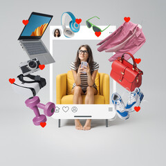 Happy young woman doing online shopping