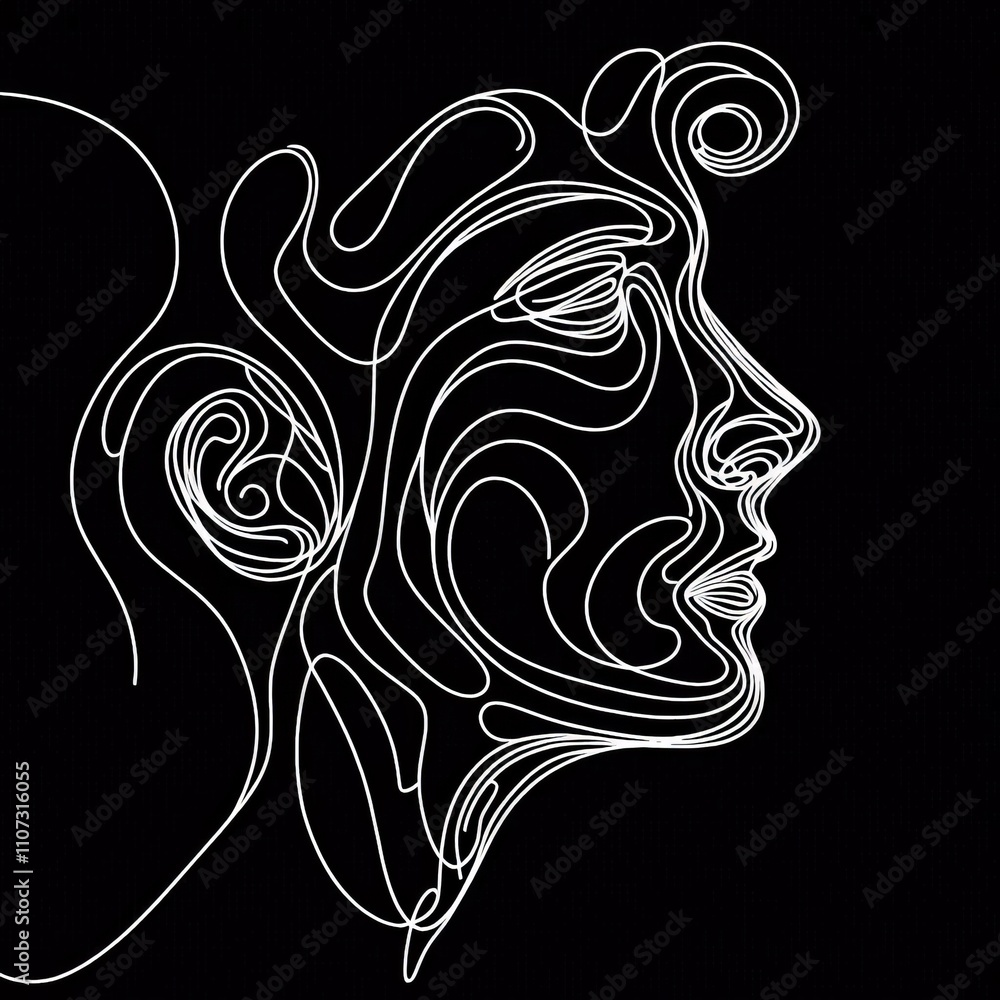 Poster continuous line portrait a portrait created with a single contin