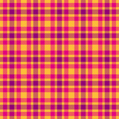 Striped vector plaid pattern, endless seamless background check. Fit texture tartan fabric textile in amber and mexican pink colors.