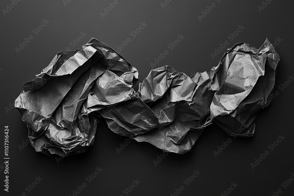 Poster crumpled black paper placed on a dark surface creating an artistic texture and depth suitable for va