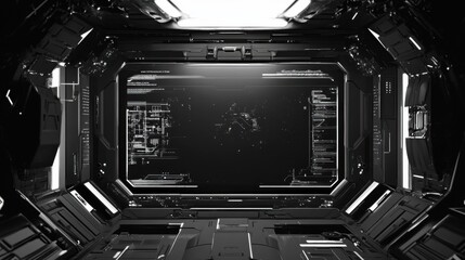 tech HUD design with futuristic cyberpunk elements in black and white