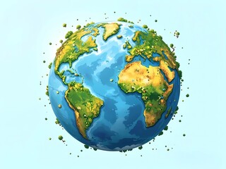 Fototapeta premium Cartoon planet Earth with trees. Ecological illustration on a blue background. 