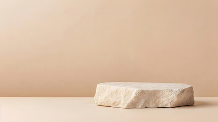 A Captivating Rustic Stone Podium Against a Soft Beige Background Evokes Minimalism and Natural Beauty in Simple Elegance