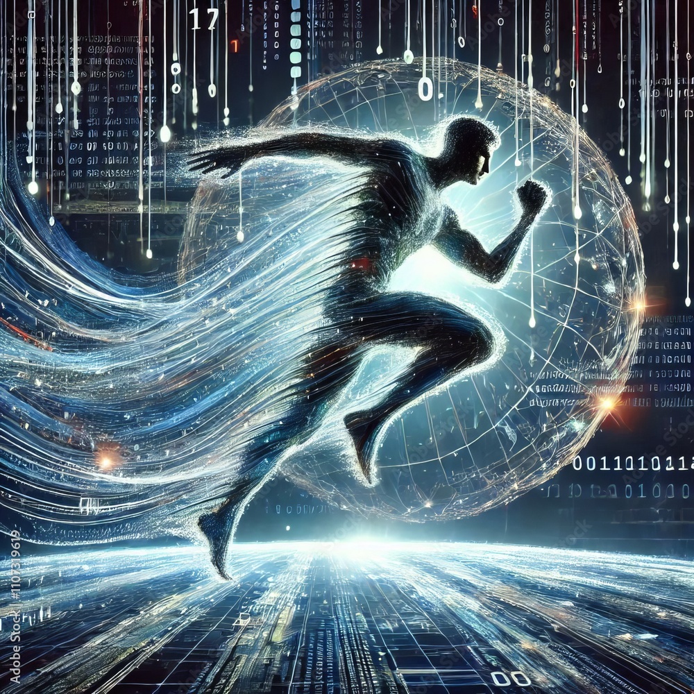 Poster data stream stride the man's movements are visualized as a data