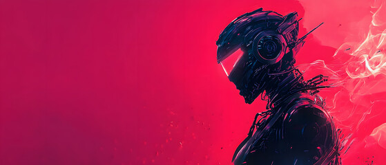 Fototapeta premium Futuristic Cyborg Silhouette in Vibrant Red Digital Art