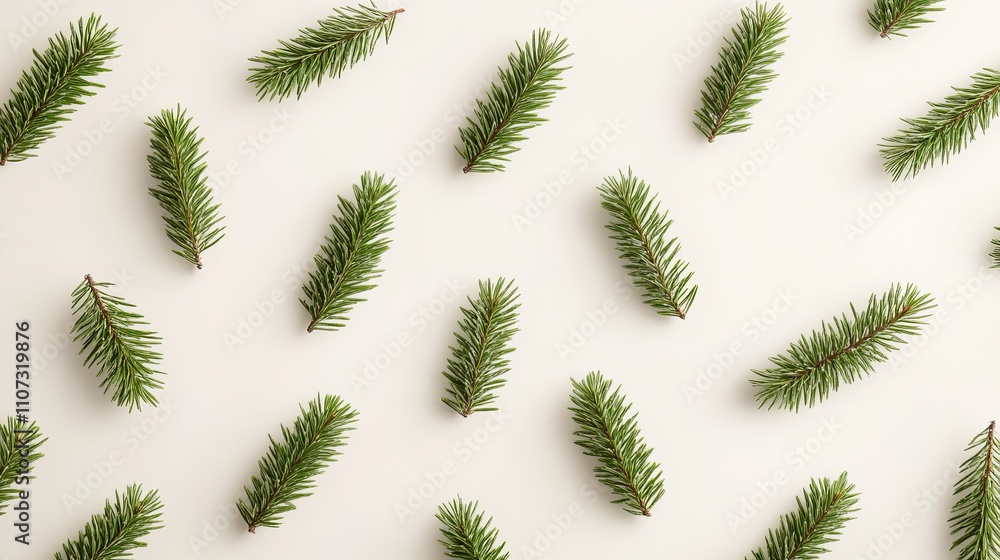 Poster trendy christmas trees scattered across a pastel cream background creating a minimal and modern fest