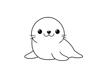 Fototapeta premium Adorable Hand-Drawn Seal Pup Illustration: A Simple Line Art Design. AI Generated