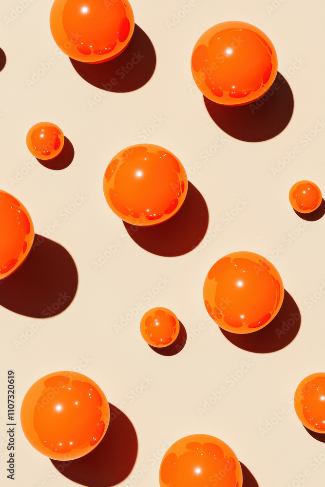 Aufkleber Vibrant Abstract Design with Orange Spheres Creating a Dynamic Geometric Pattern of Shadows and Light