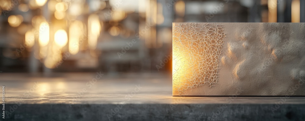 Poster material science ceramics concept. a close-up of a textured block illuminated by warm lighting, set 