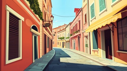 Fototapeta premium A Narrow Cobblestone Street Lined with Colorful Buildings in an Italian City
