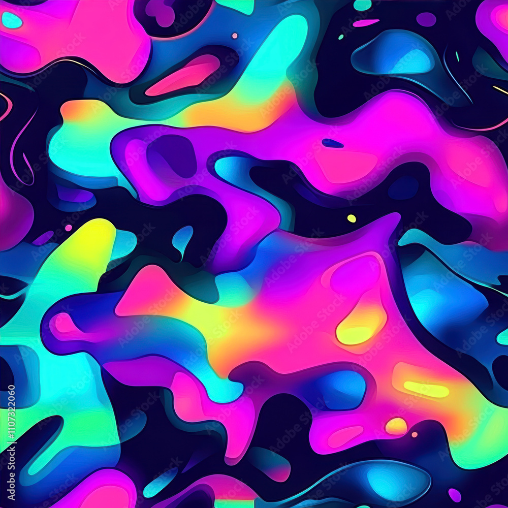 Poster vibrant scifi camouflage pattern with dynamic colors in abstract disco style