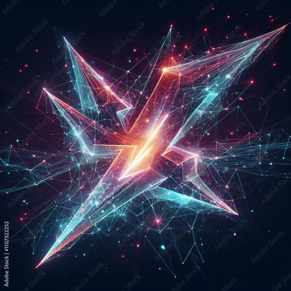 Poster dynamic lightning bolts rendered with geometric lines and polygo
