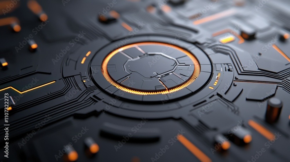 Poster material science ceramics concept. a close-up view of a futuristic, circuit-like design featuring a 