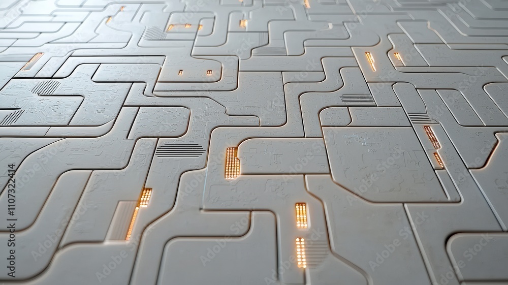 Poster material science ceramics concept. a close-up view of a complex, interconnected surface with illumin