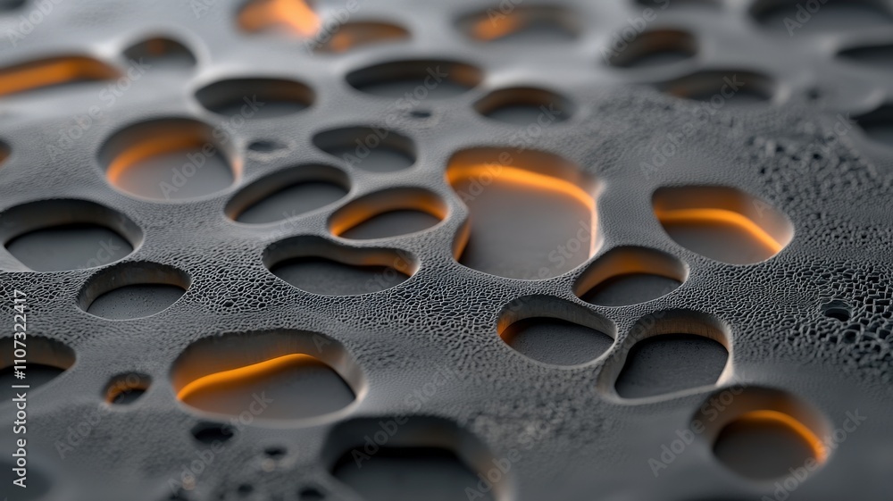 Aufkleber material science ceramics concept. a close-up image of textured surface with irregular holes and sof