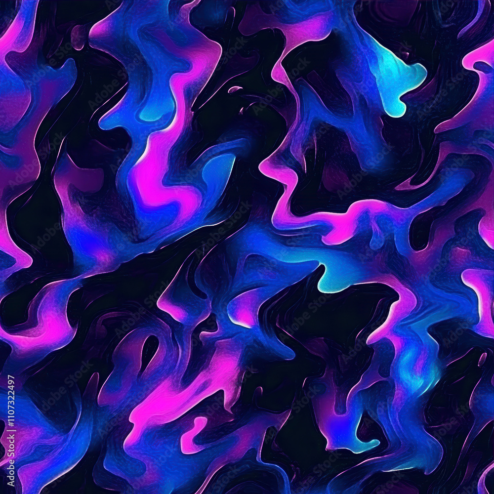 Poster vibrant scifi camouflage pattern blending dark hues with bursts of color in an abstract design