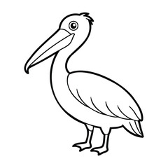 Simple black and white outline illustration of a pelican