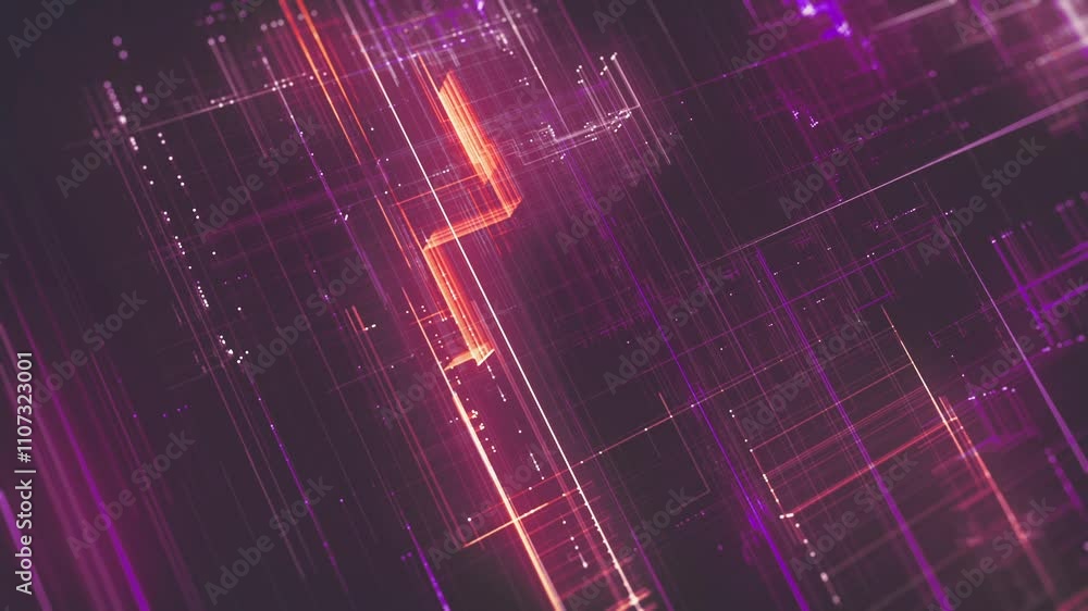Poster advanced 3d technology digital neon grid/ animation of an abstract colored technology background wit