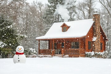 Naklejka premium cozy winter scene cabin