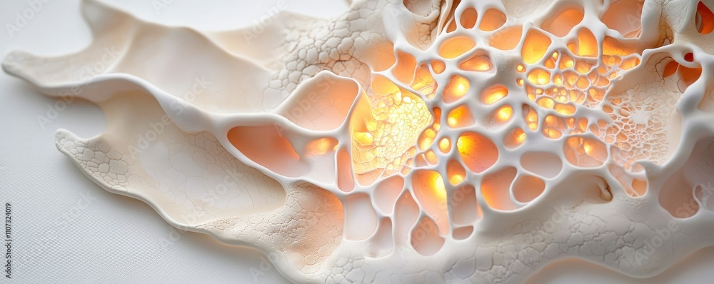 Poster material science ceramics concept. an abstract, organic structure featuring smooth, flowing shapes w