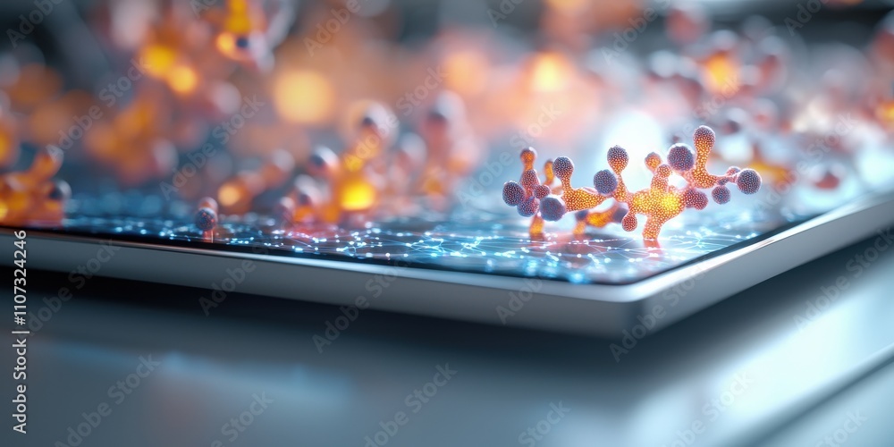 Poster material science ceramics concept. a close-up view of molecular structures on a surface, showcasing 
