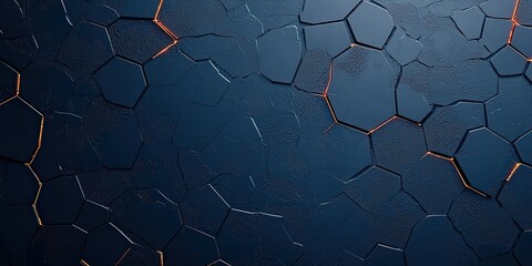 material science ceramics concept. A textured surface featuring hexagonal patterns with a dark blue backdrop and subtle copper highlights, creating a modern and industrial aesthetic.