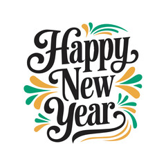 : Happy new year typography, calligraphy silhouette vector illustration3