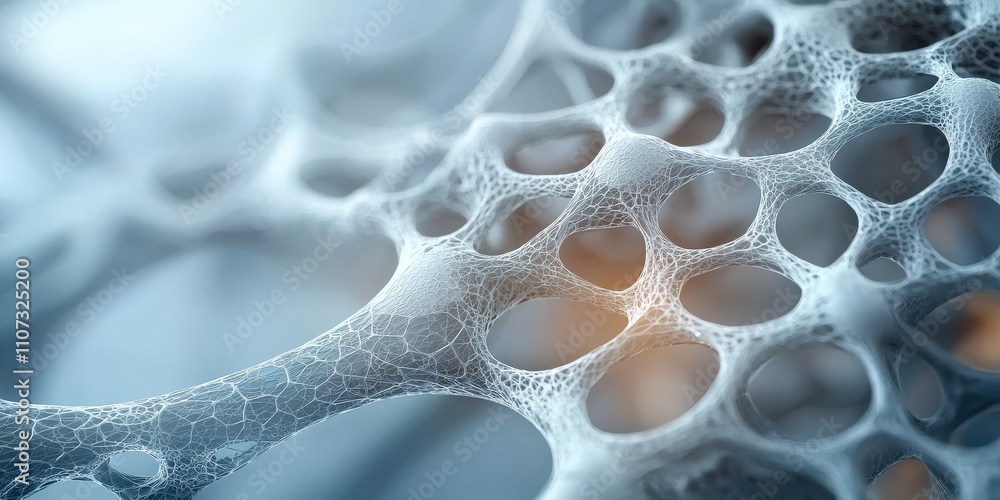 Poster material science ceramics concept. a close-up view of a translucent, web-like structure, showcasing 