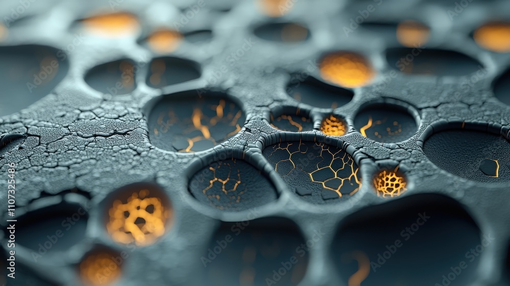 Poster material science ceramics concept. a close-up view of a textured surface featuring dark cavities ill