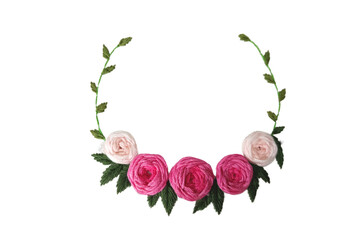 Floral Wreath of Delicate Beauty: A graceful arrangement of pink and white roses nestled in a delicate leafy wreath, creating a charming and romantic floral border.  