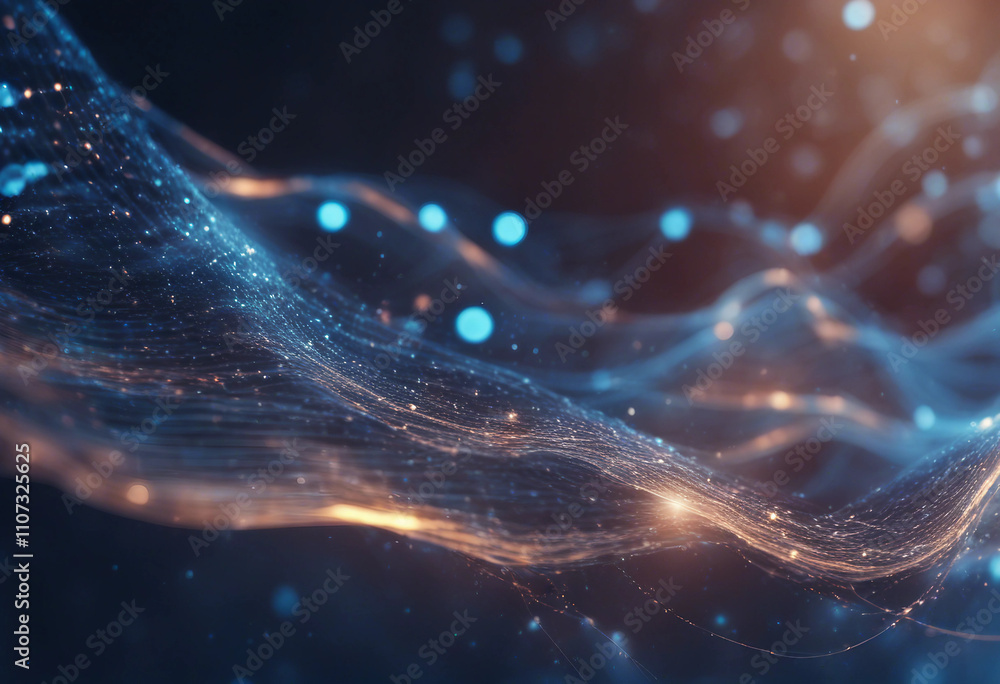 Aufkleber abstract blue plexus wave with glowing dots in motion background 4k