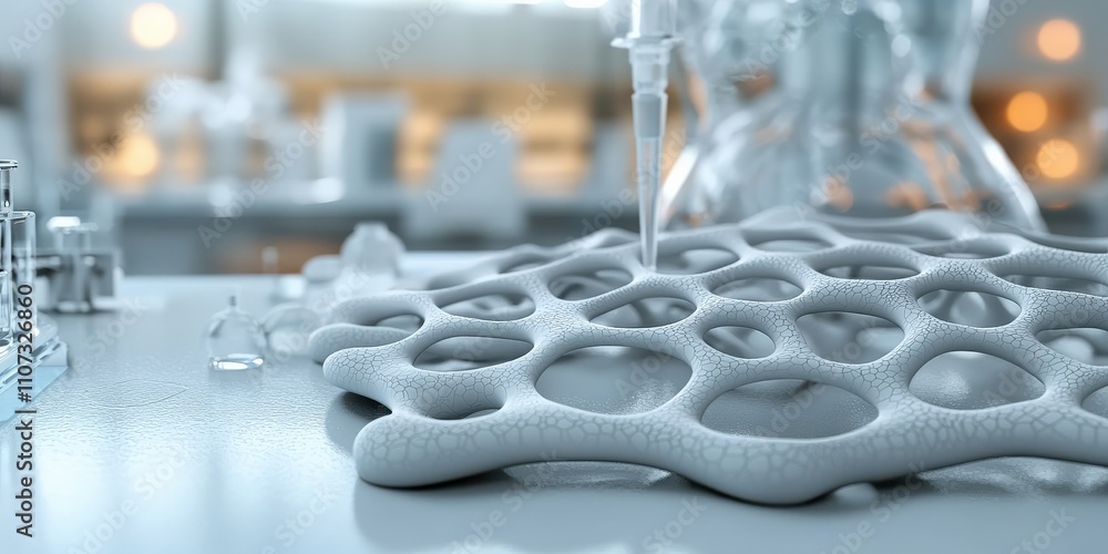 Poster material science ceramics concept. a close-up of a scientific lab setup featuring a textured, bubble